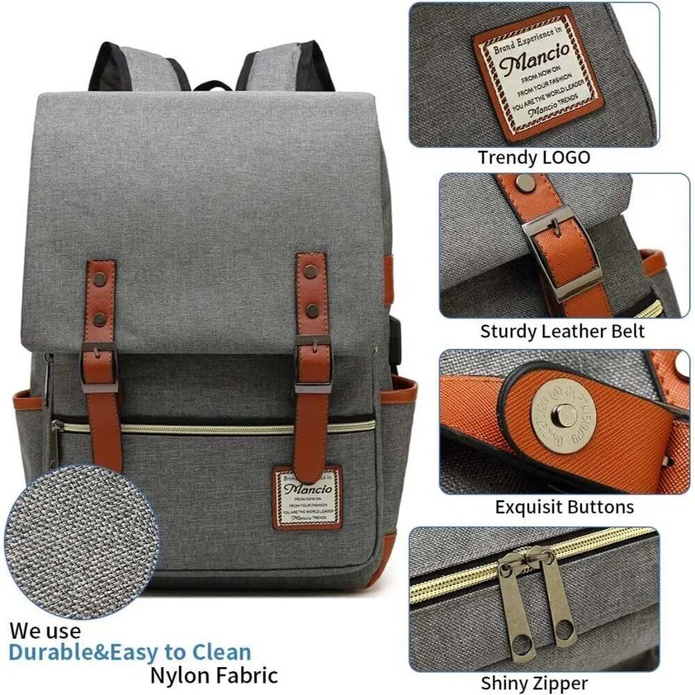 Mancio Slim Vintage grey Laptop Backpack For women, Men of Traveling bag